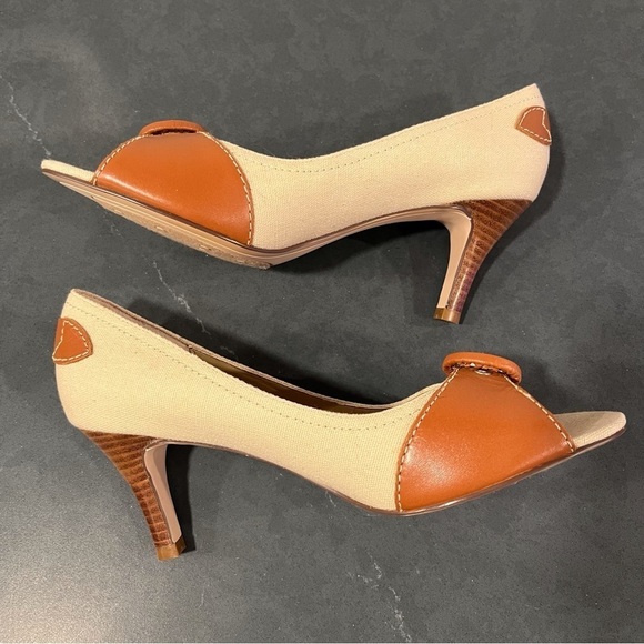 NEW Worthington sz 8 tan and brown spectator peeptoe pumps - Picture 4 of 16